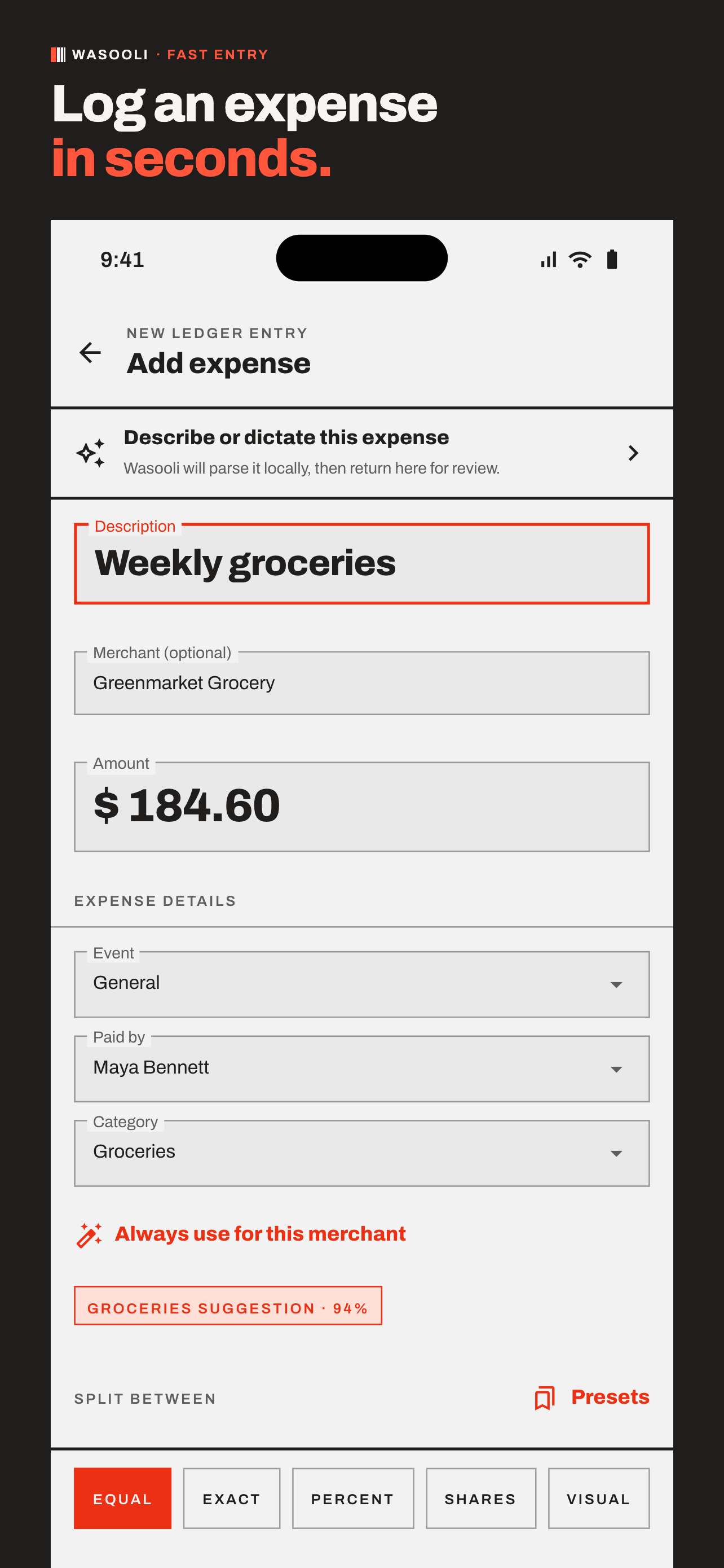 Wasooli iOS fast expense entry