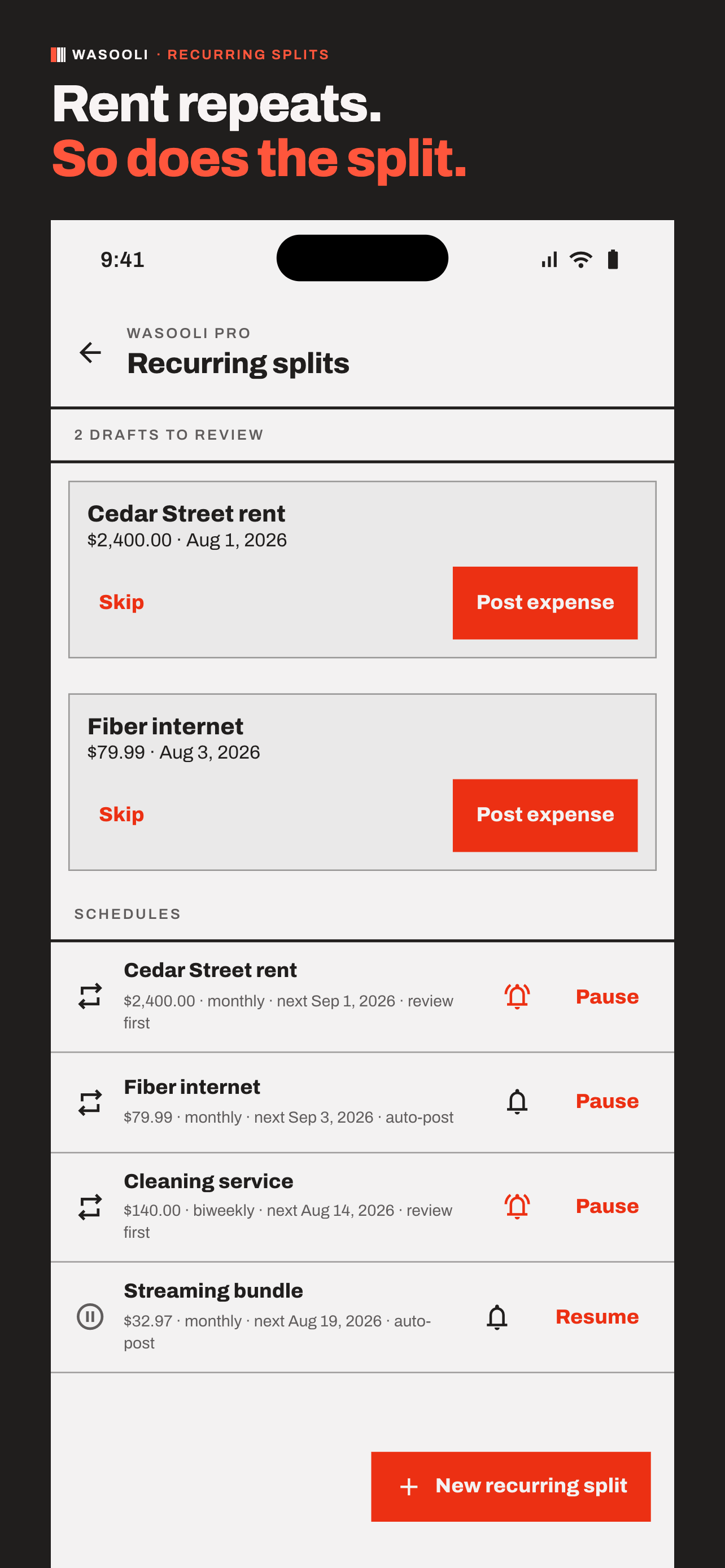 Wasooli iOS recurring expense automation